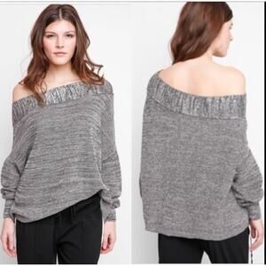 FREE PEOPLE Gray Knit Sweater Cotton Off The Shoulder Long Sleeve Pullover M
